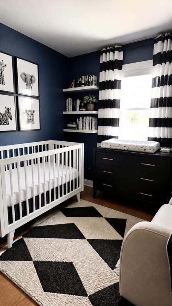 Denim Blue with Black and White Accents