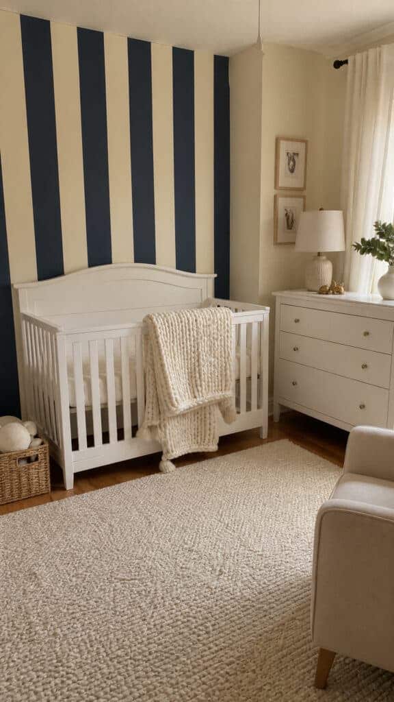 Navy and Cream Striped Accent Wall