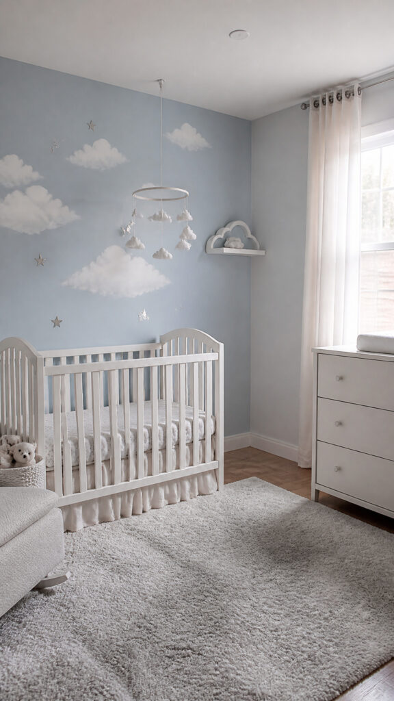 Soft Sky Blue with Cloud Motifs