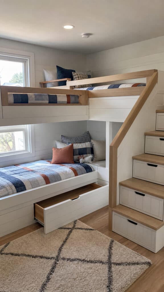 L-Shaped Bunk with Corner Storage Stairs