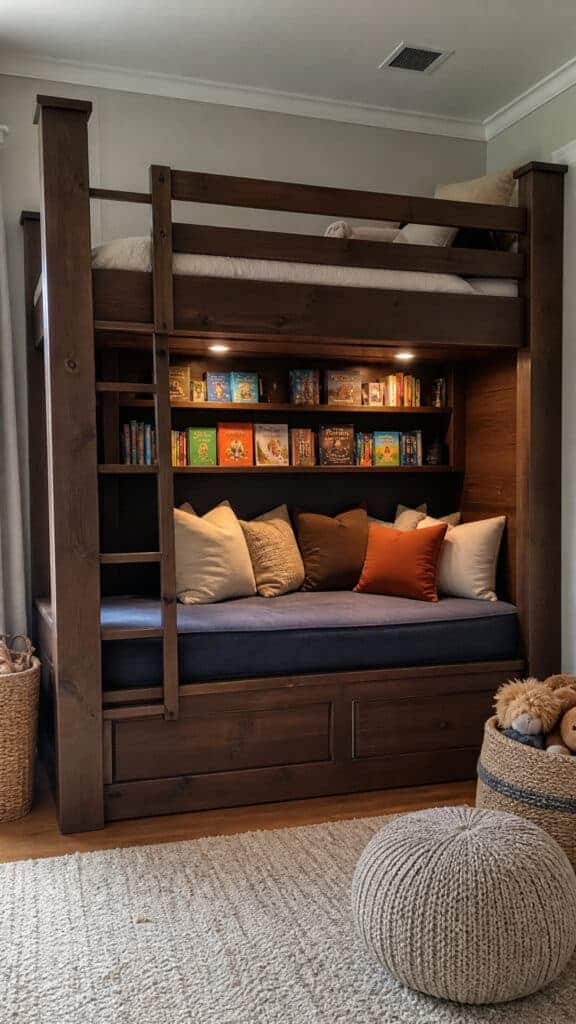 Built-In Bookshelf Headboard with Lower Reading Platform