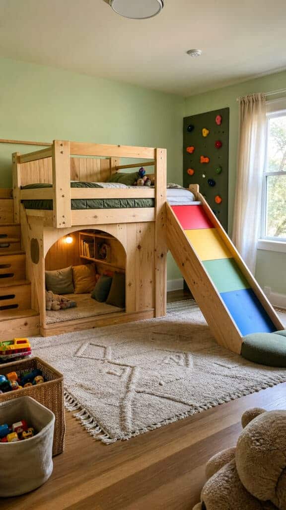 Bunk Bed with Slide and Under-Bed Reading Alcove