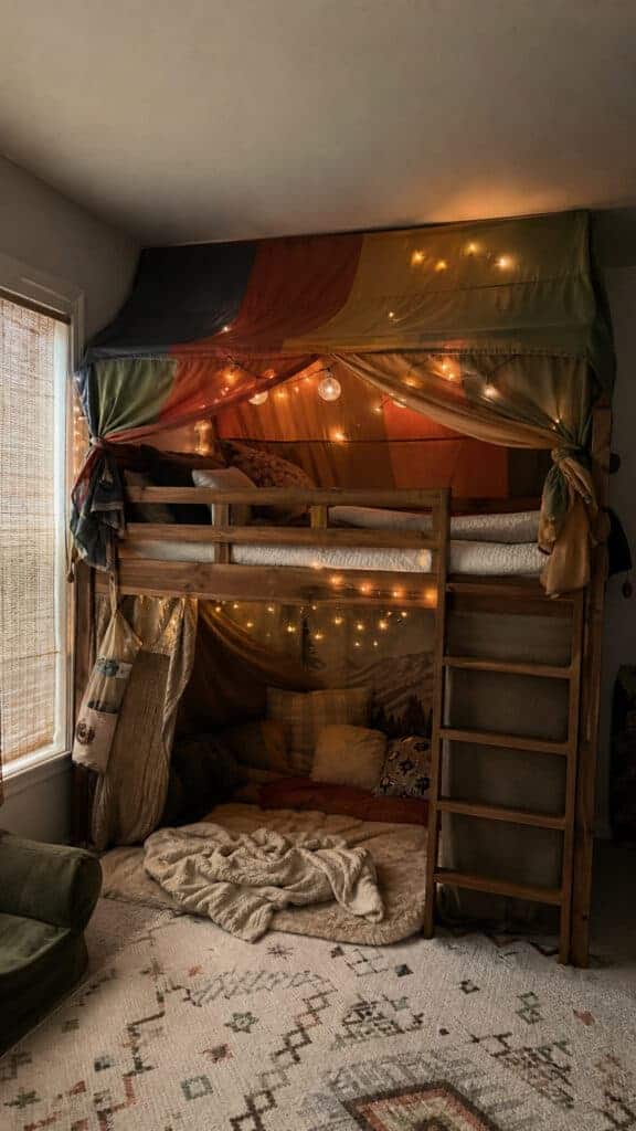 Tent-Style Bunk Bed with Ground-Level Reading Fort