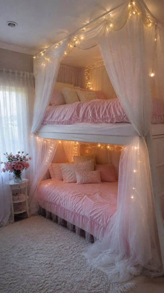 Canopy Bunk Bed with Flowing Curtains