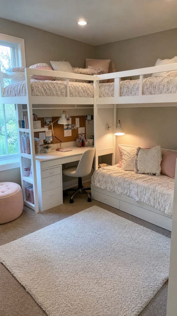 L-Shaped Bunk Bed with Desk Underneath