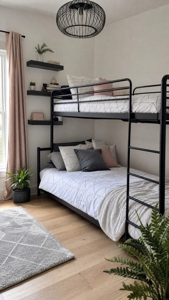 Modern Minimalist Metal Frame Bunk Bed