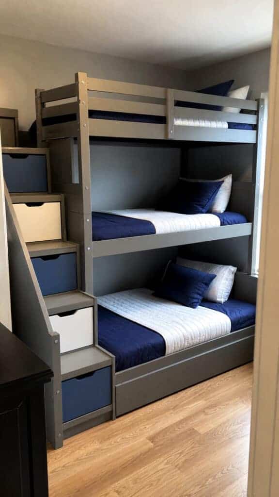 Triple Bunk with Built-In Storage Stairs