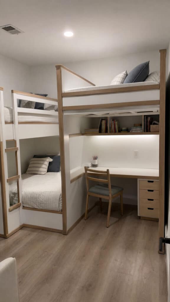 Triple Bunk with Integrated Desk Space