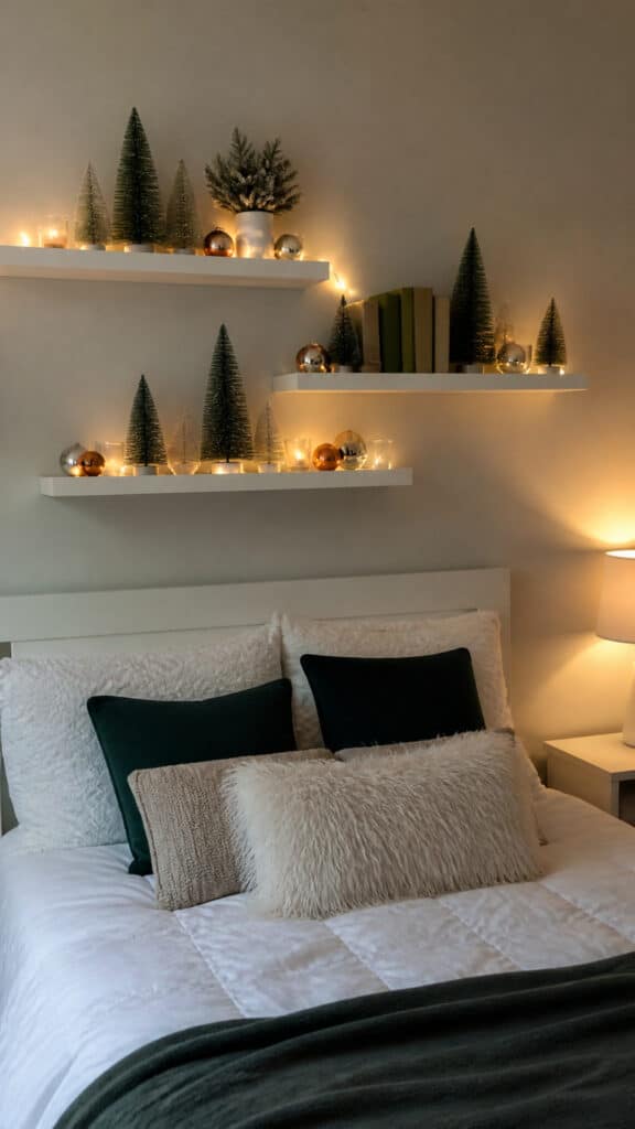 Floating Shelves with Holiday Vignettes