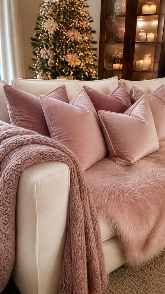 Pink Velvet Throw Pillows and Cozy Blankets