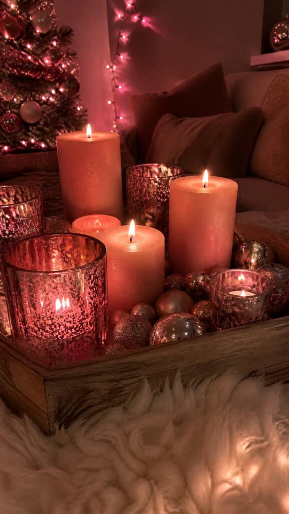 Soft Pink Lighting and Candle Arrangements