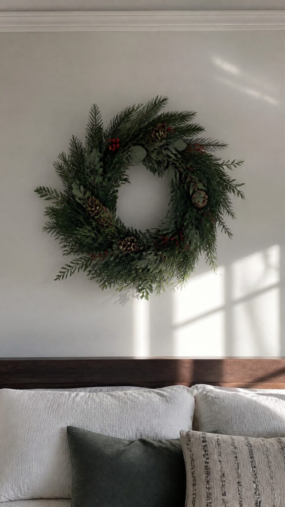 Wall-Mounted Wreath Above the Bed